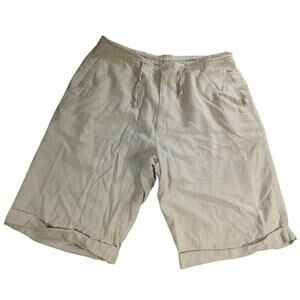 Trust USA Mens 2XL 40-42 Beige Linen Rayon Drawstring Shorts Casual Relaxed
